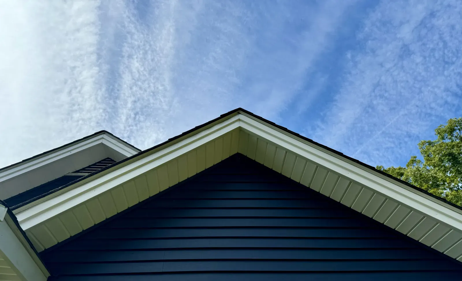 White soffit and fascia under a gable roof on a home in Thaxton, VA