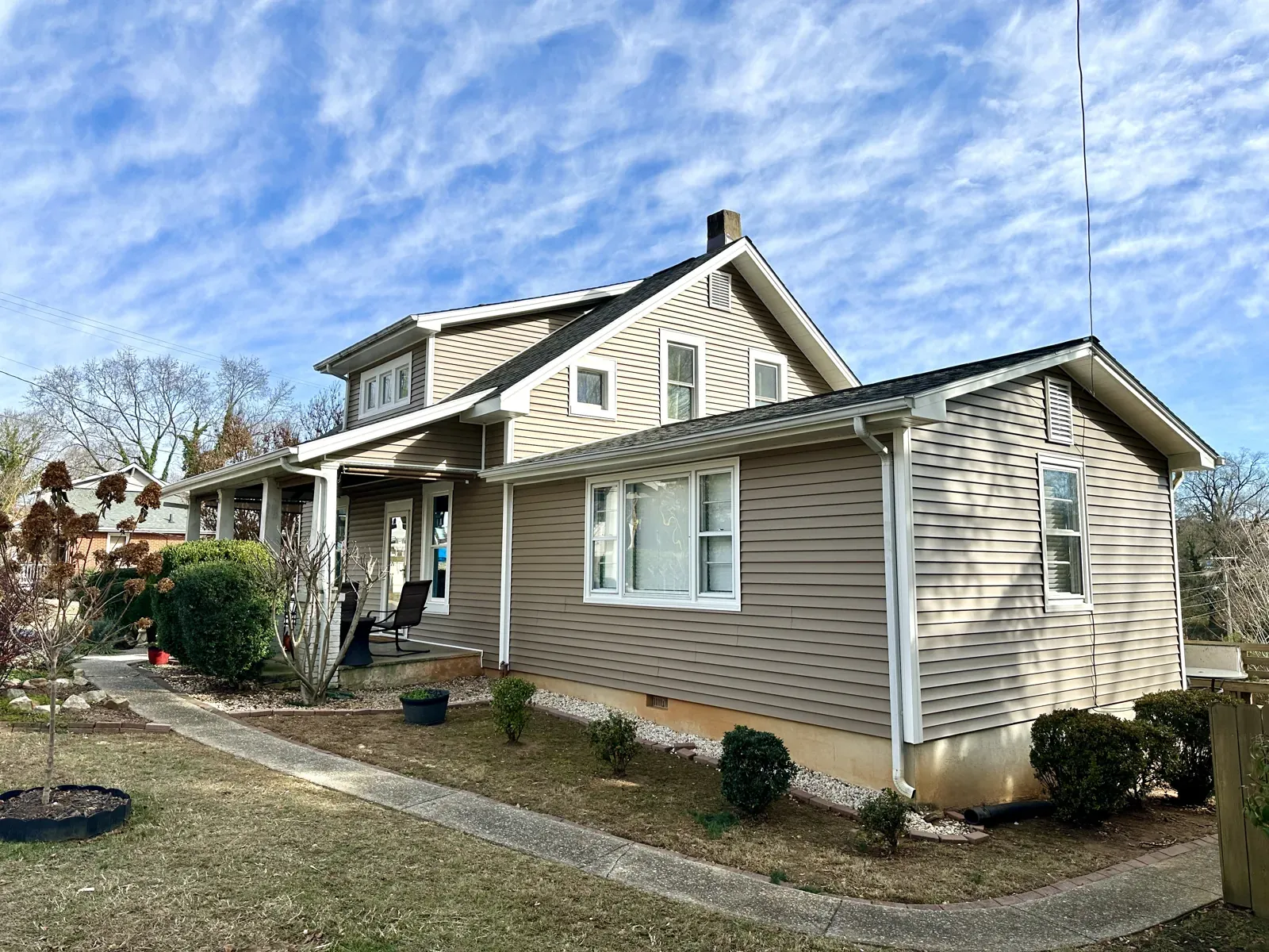 Gutters and downspouts on a two-story home in Thaxton, VA