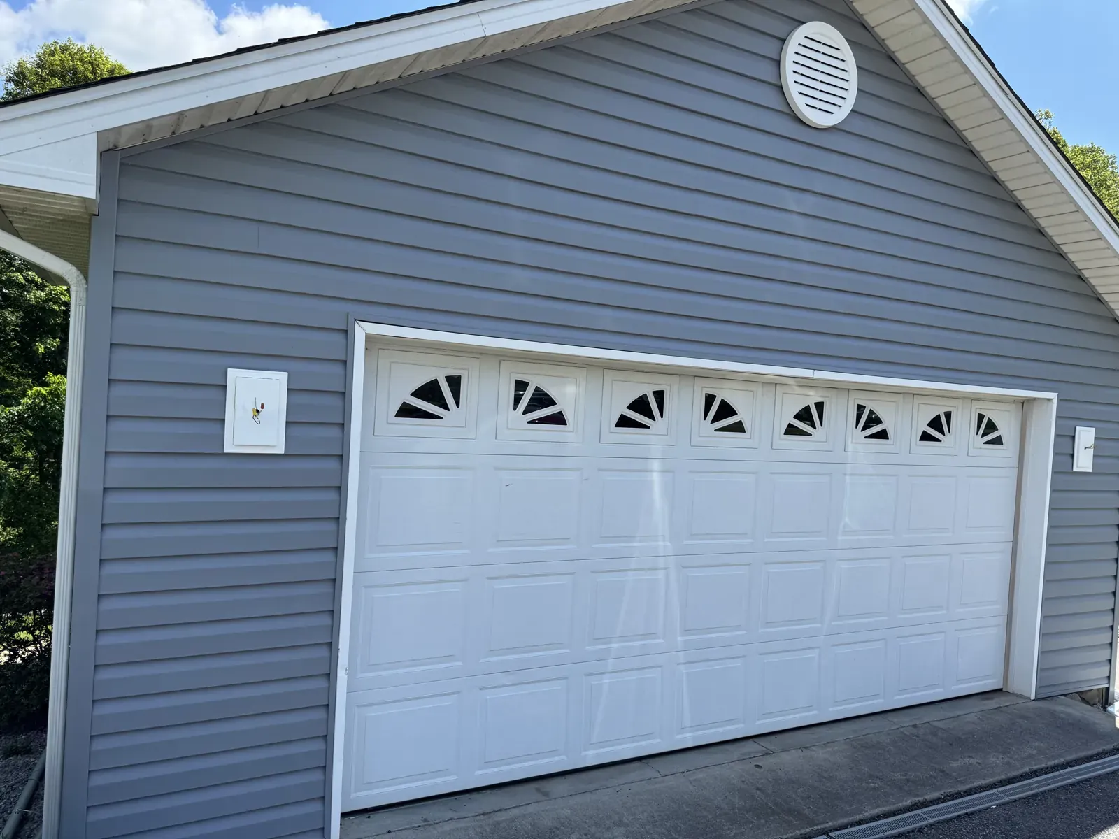 Gable trim and soffit above a garage in Westlake Corner, VA